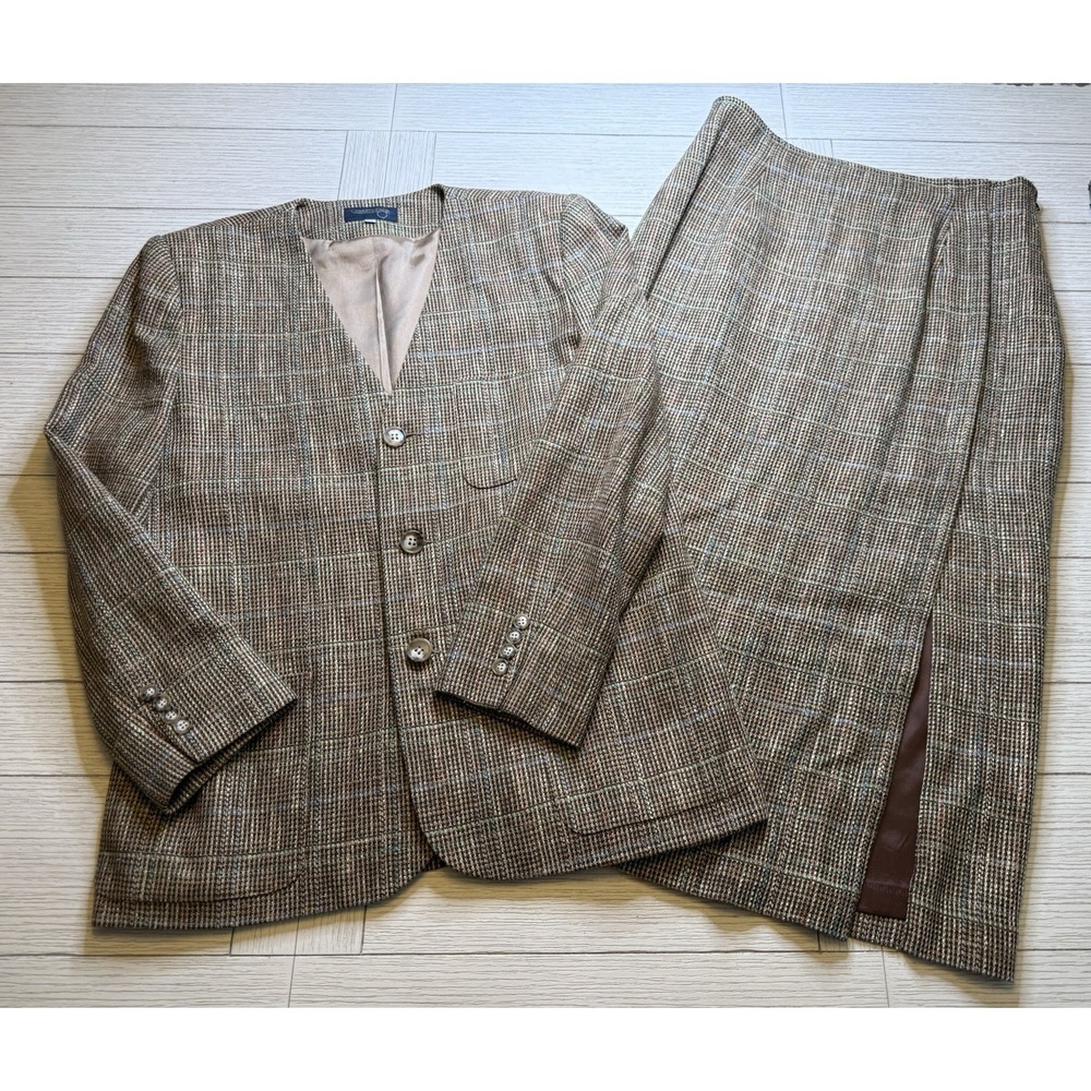 Country Shop VTG 80s Wool Silk Linen Plaid 3 Button Blazer (10) & Skirt (12) Set